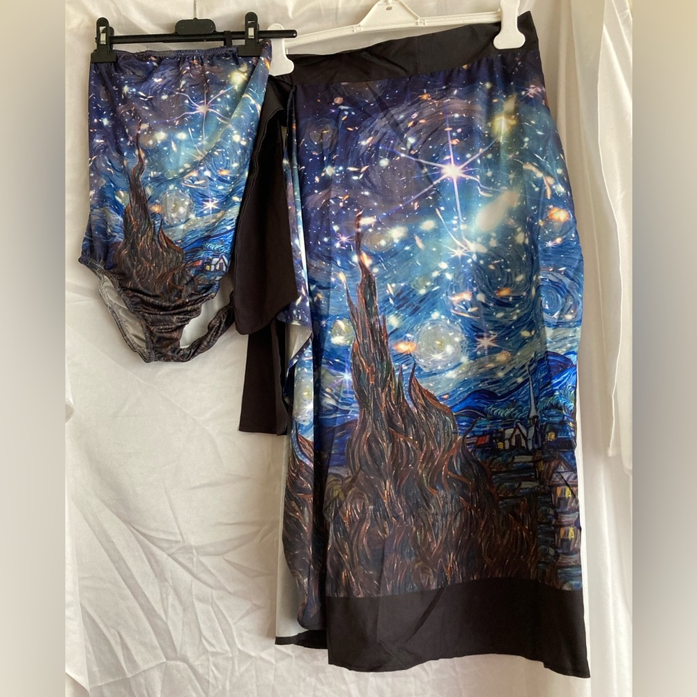 Starry Night One Piece Bathing Suit & Wrap, sz S